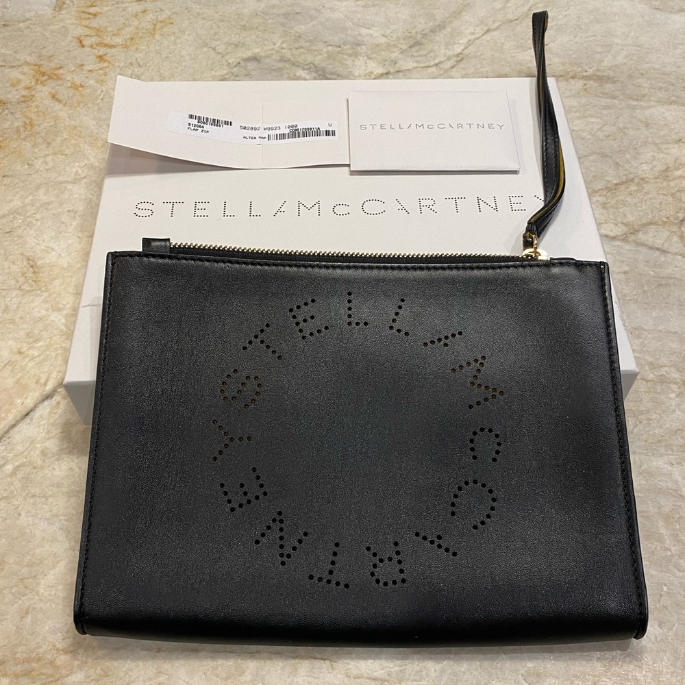 Stella McCartney logo flap zip clutch